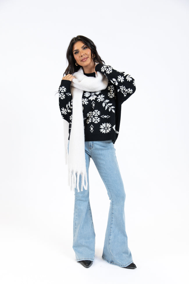 One More Shot Black Snowflake Printed Sweater