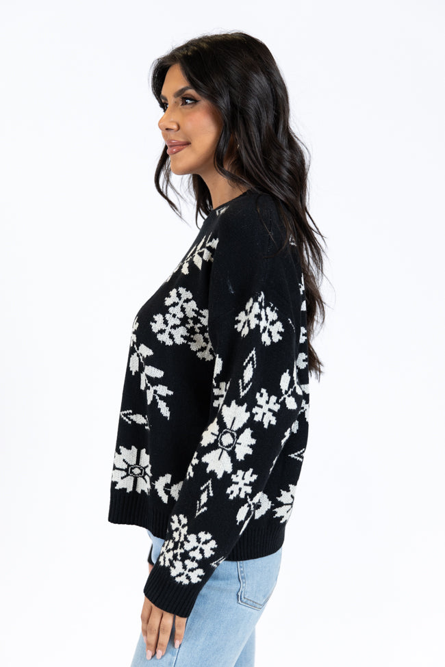 One More Shot Black Snowflake Printed Sweater