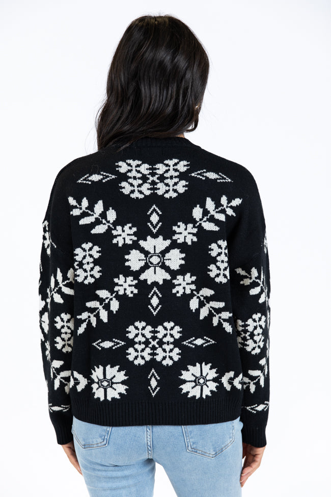 One More Shot Black Snowflake Printed Sweater