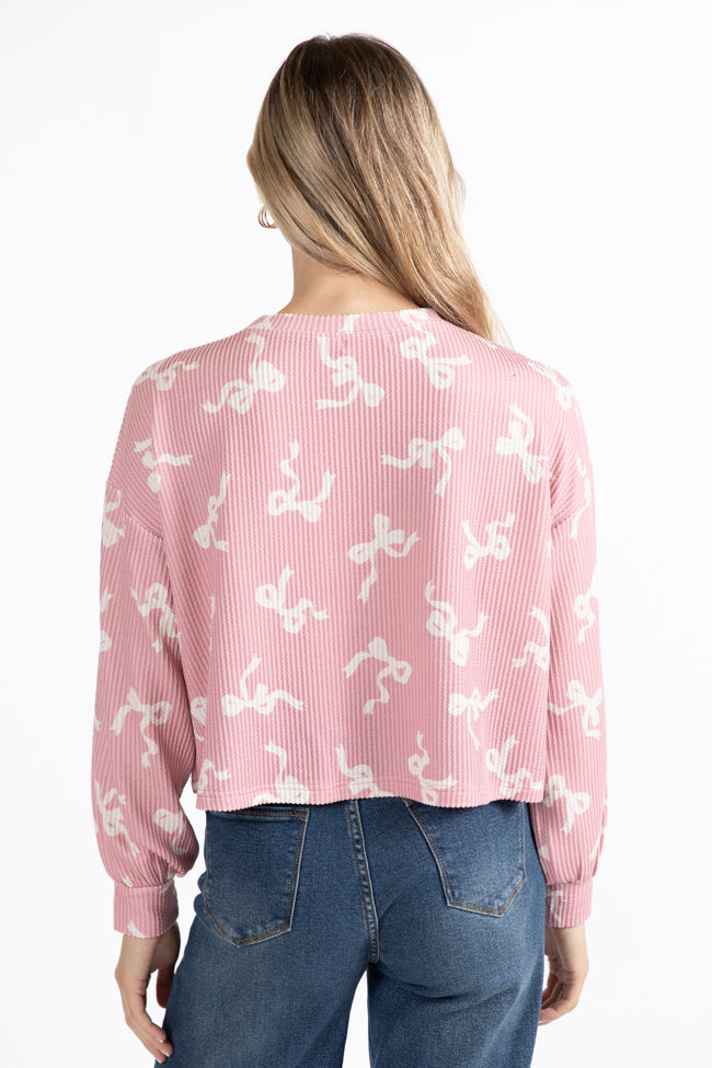 Secret Gardens Pink Bow Ribbed Printed Top