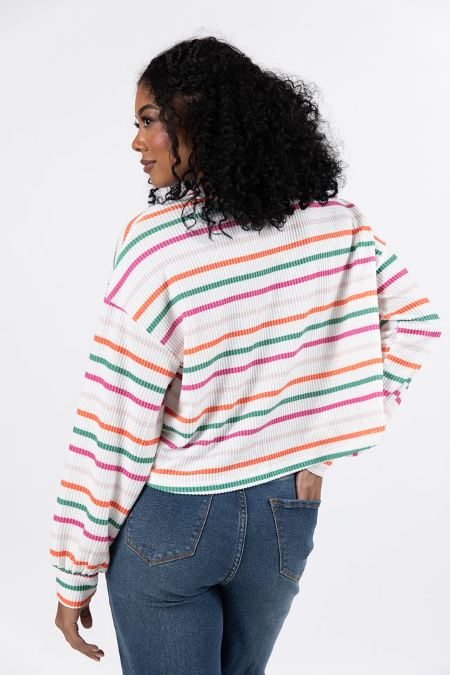 Sweet Like Candy Ivory Multi Stripe Ribbed Printed Top