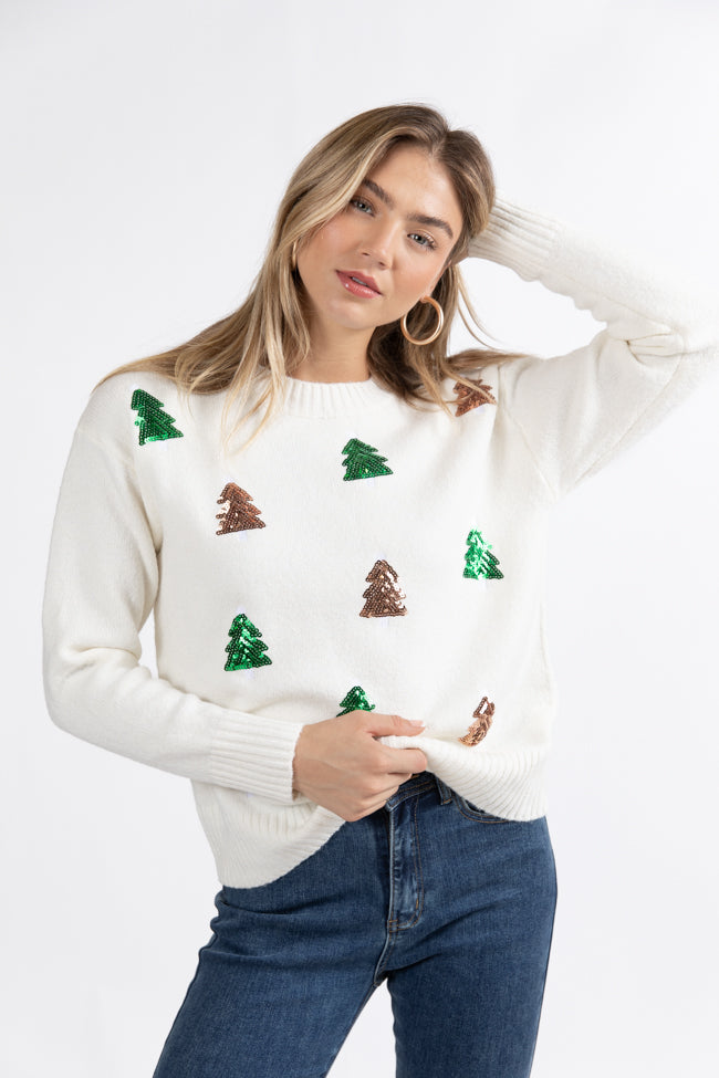 Twinkling Tree Ivory Sequin Tree Patch Sweater Macy Blackwell X Pink Lily