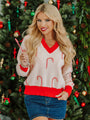 Candy Craze Pink and Red Candy Cane Patch V-Neck Sweater Macy Blackwell X Pink Lily