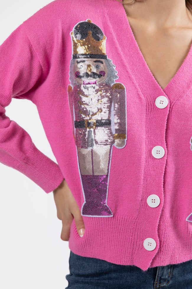 Let's Get Crackin' Pink Sequin Nutcracker Cardigan Macy Blackwell X Pink Lily