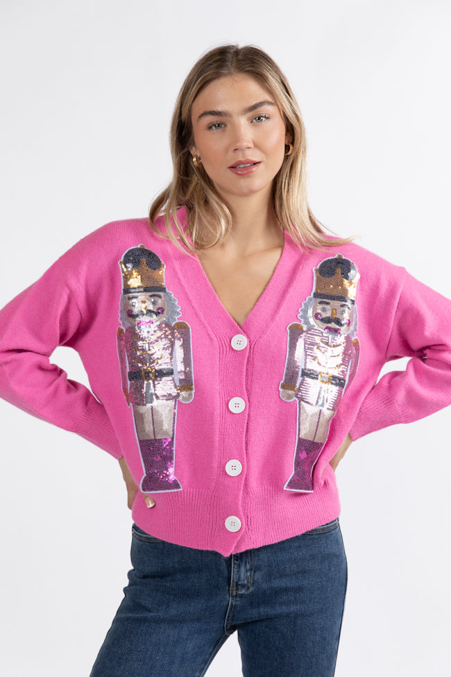 Let's Get Crackin' Pink Sequin Nutcracker Cardigan Macy Blackwell X Pink Lily