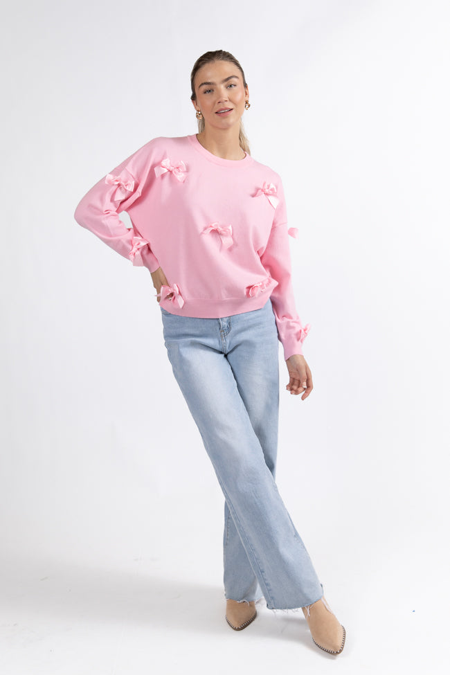 World Class Pink Bow Embroidered Sweater