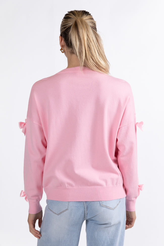 World Class Pink Bow Embroidered Sweater