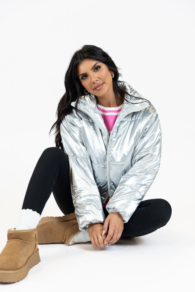 Keep Me Warm Silver Chrome Puffer Jacket