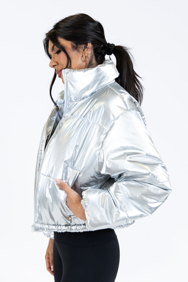 Keep Me Warm Silver Chrome Puffer Jacket