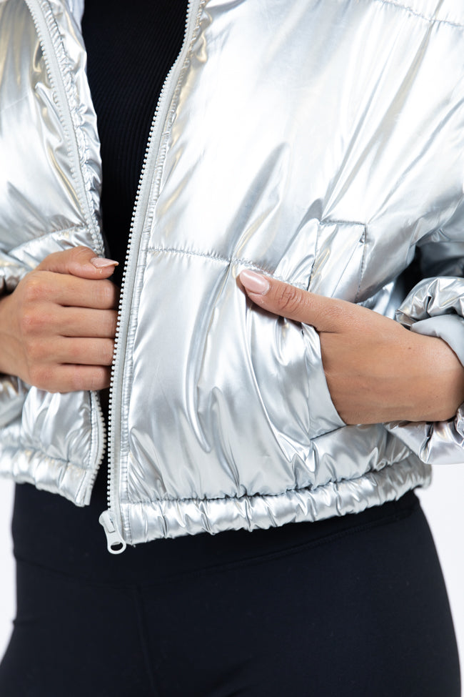 Keep Me Warm Silver Chrome Puffer Jacket