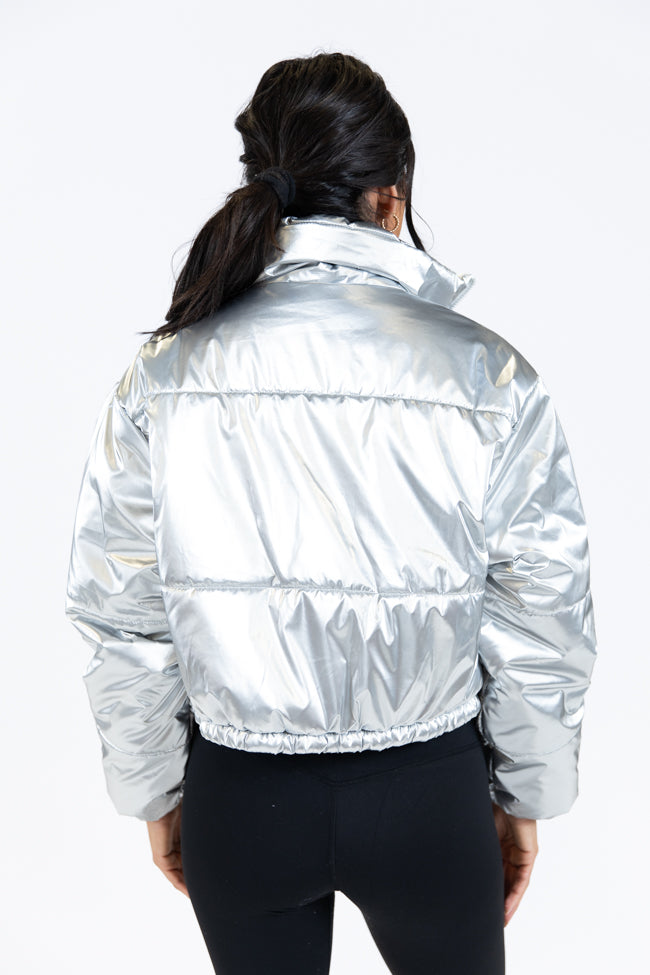 Keep Me Warm Silver Chrome Puffer Jacket