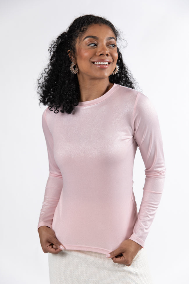 Smitten For You Pink Shimmer Fitted Top