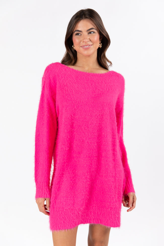 Days Go By Hot Pink Fuzzy Knit Sweater Dress