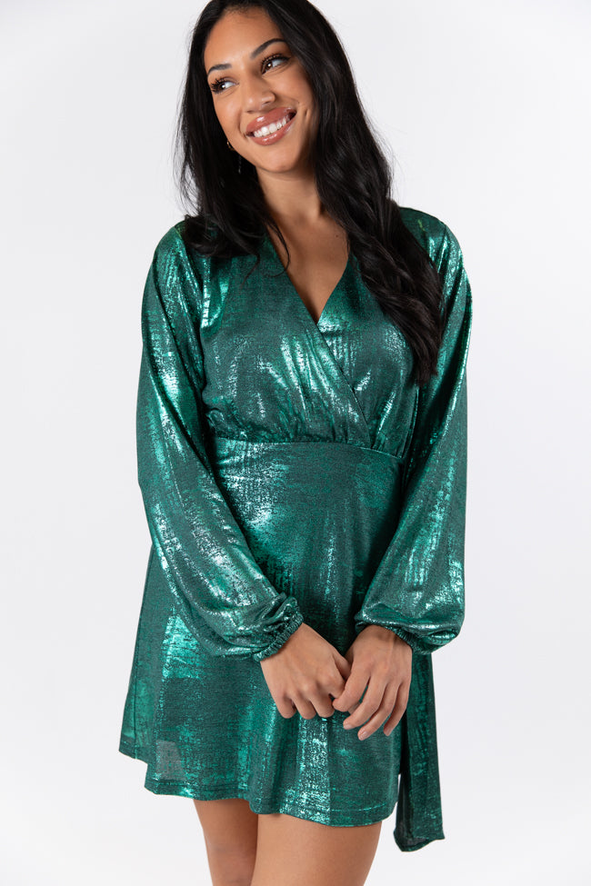 Heart Of Glass Green Surplice Style Wrap Dress