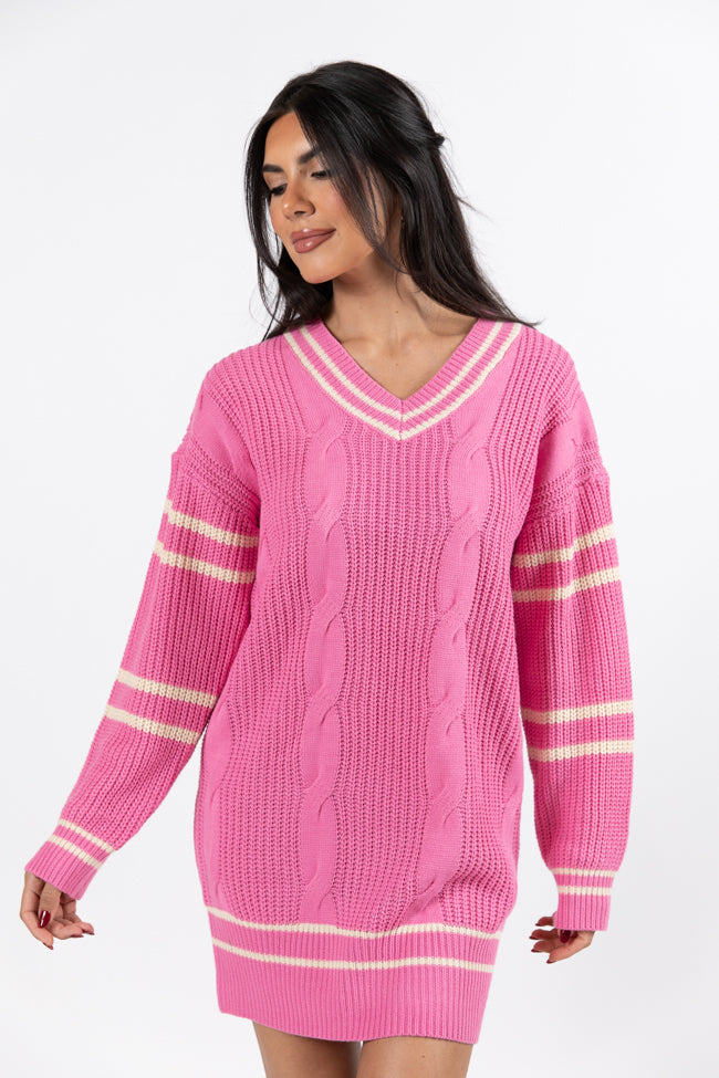 Make Your Mark Pink Varsity Detail Sweater Dress