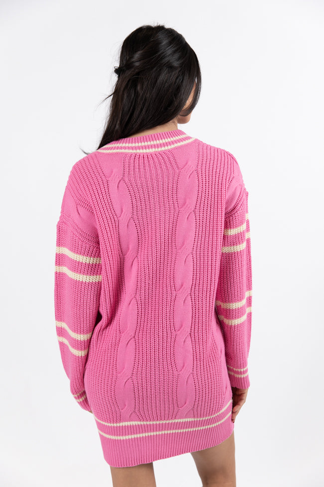 Make Your Mark Pink Varsity Detail Sweater Dress