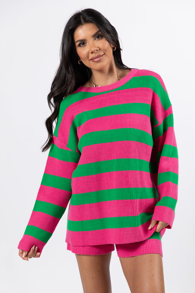 Sign Of The Times Pink and Green Striped Sweater Set