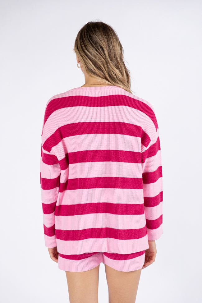 Sign Of The Times Pink and Wine Striped Sweater Set DOORBUSTER