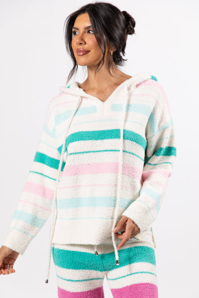 Heart On The Line Multi Striped Fuzzy Hoodie