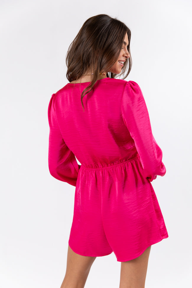 It's A Plan Hot Pink Wrap Detail Romper FINAL SALE