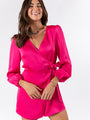 It's A Plan Hot Pink Wrap Detail Romper FINAL SALE