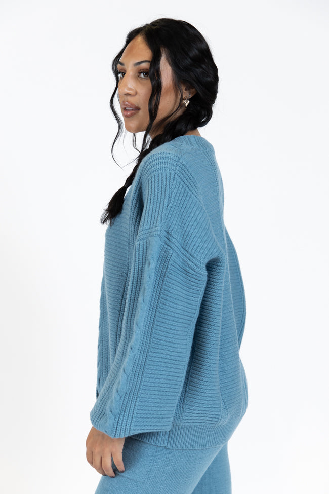 Real Karma Blue Cable Knit Cardigan