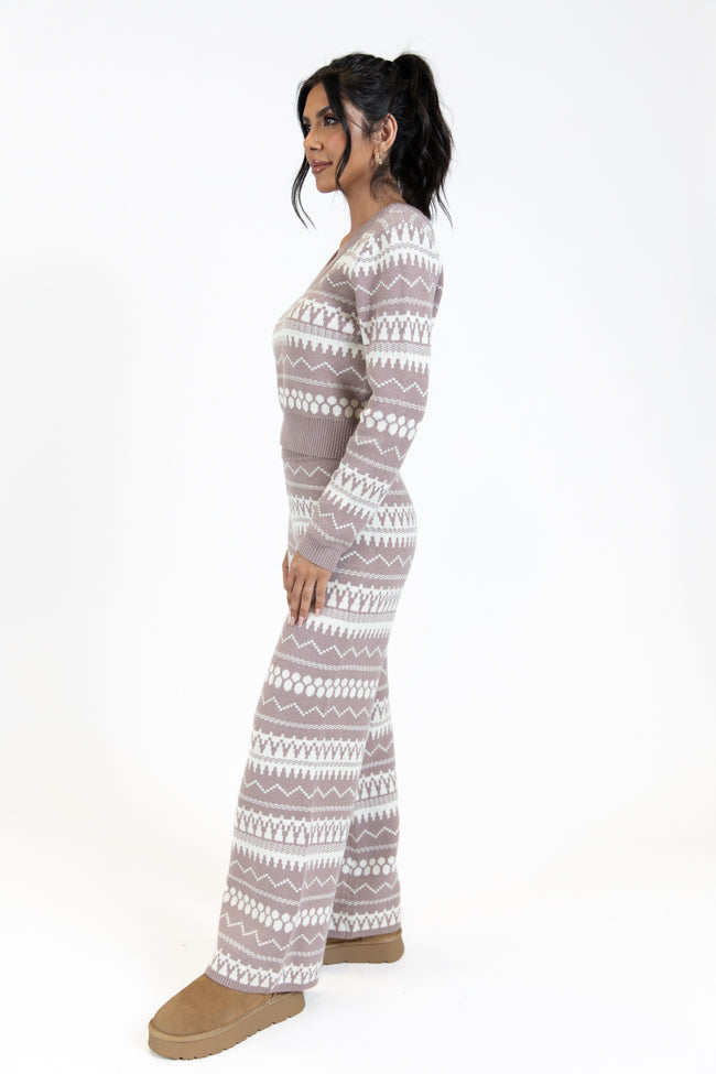 Full Of Charm Mocha and Ivory Fair Isle Lounge Set