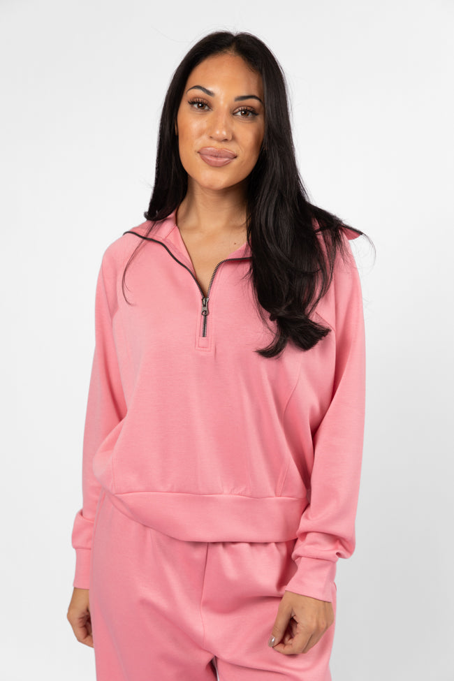 Let's Just Stay Pink Quarter Zip Knit Pullover