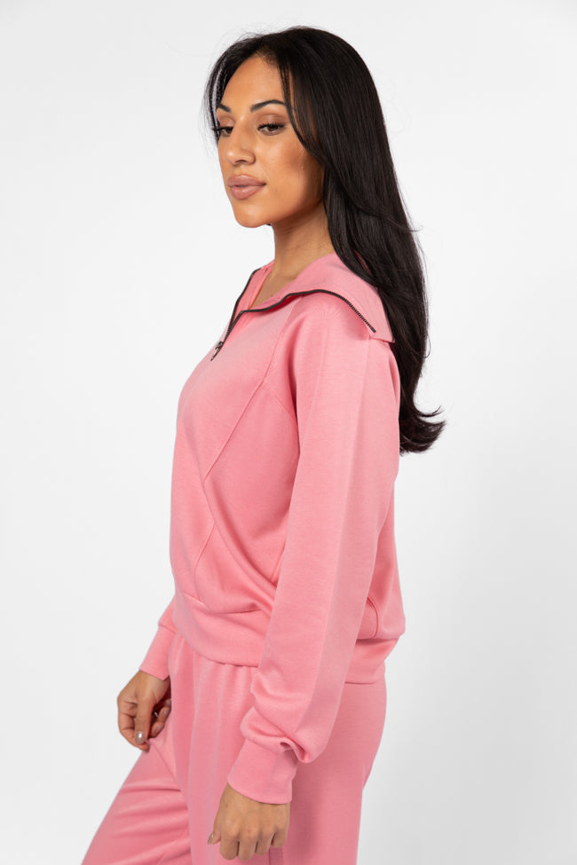 Let's Just Stay Pink Quarter Zip Knit Pullover