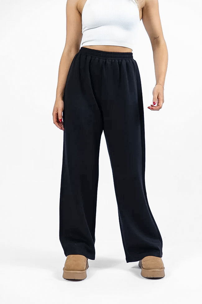 Let's Just Stay Black Knit Wide Leg Pants DOORBUSTER