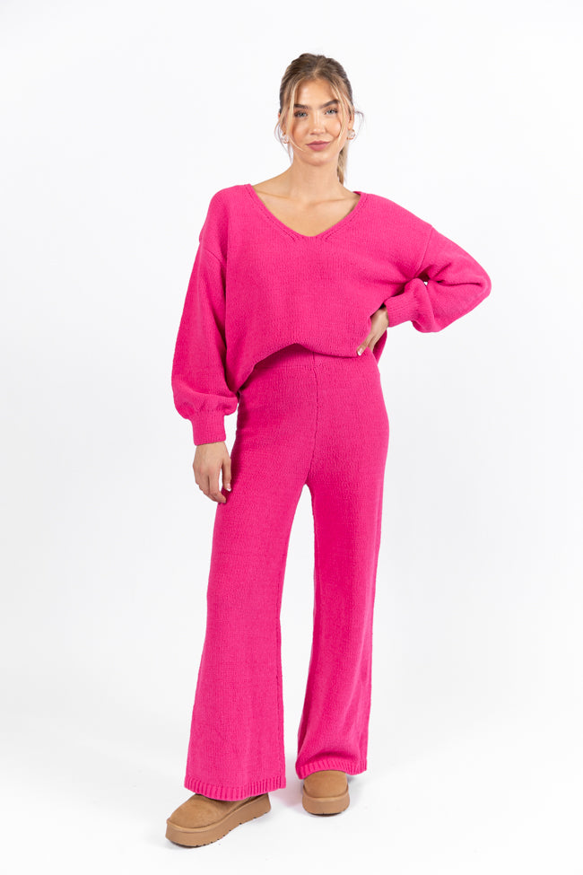 Cozy For Keeps Hot Pink V-Neck Sweater DOORBUSTER