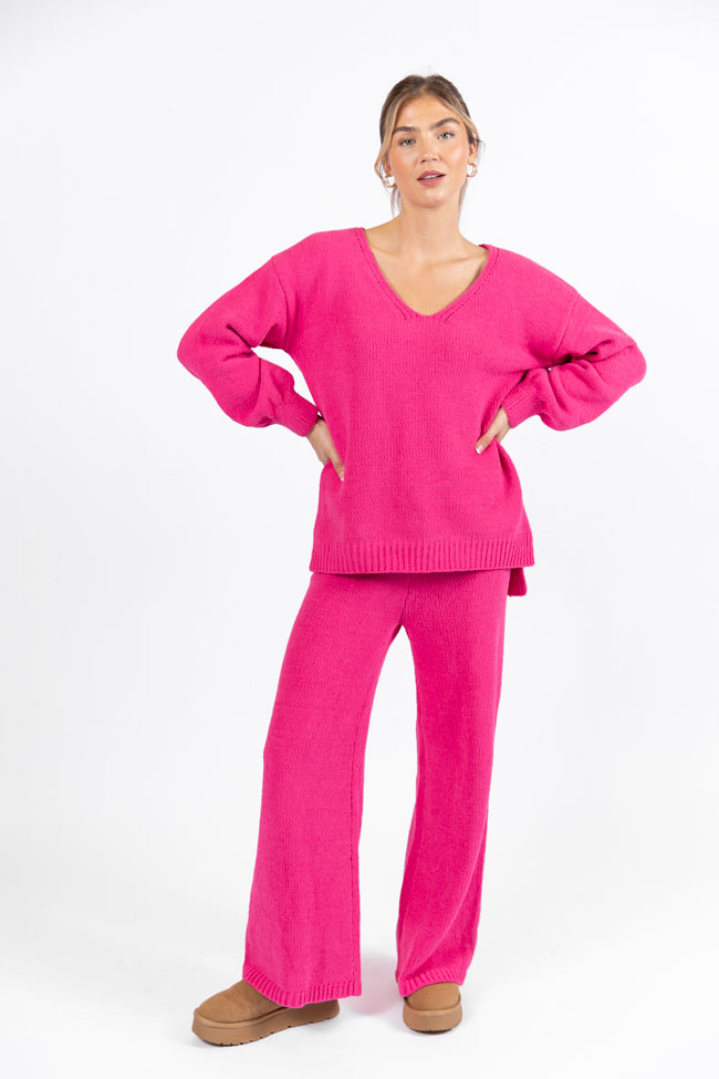 Cozy For Keeps Hot Pink V-Neck Sweater DOORBUSTER