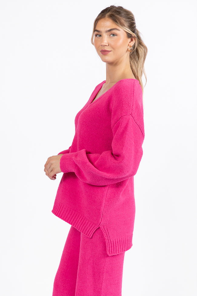 Cozy For Keeps Hot Pink V-Neck Sweater DOORBUSTER