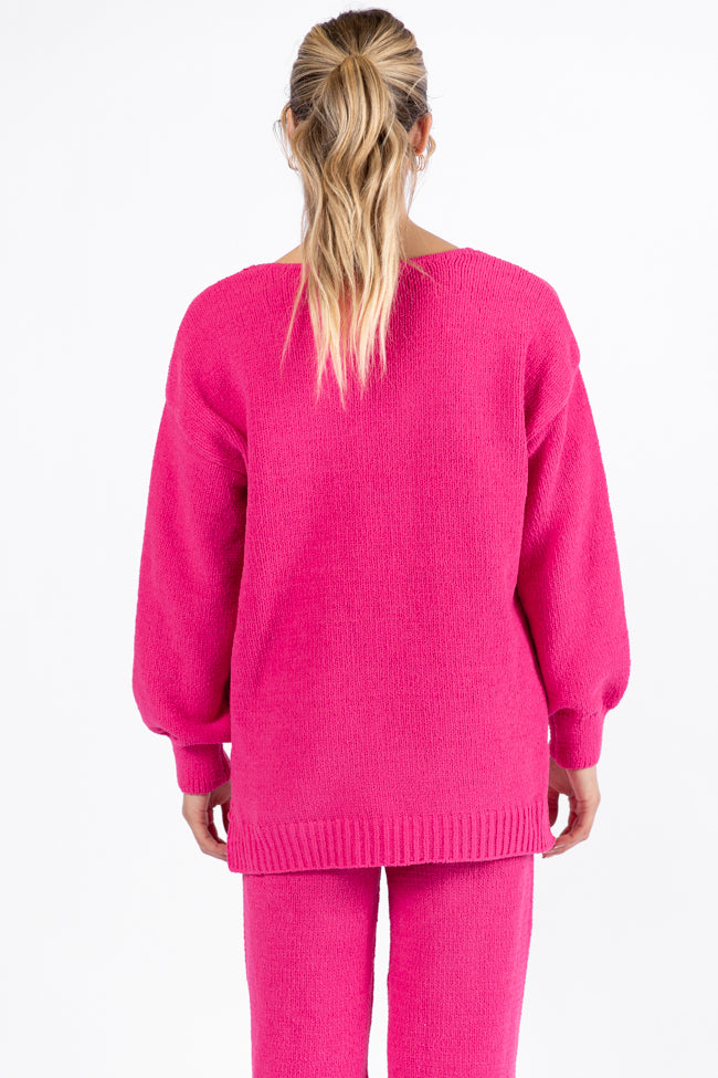 Cozy For Keeps Hot Pink V-Neck Sweater DOORBUSTER