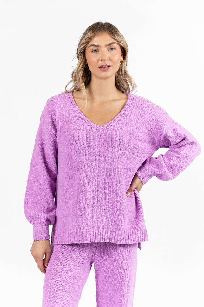 Cozy For Keeps Lavender V-Neck Sweater DOORBUSTER