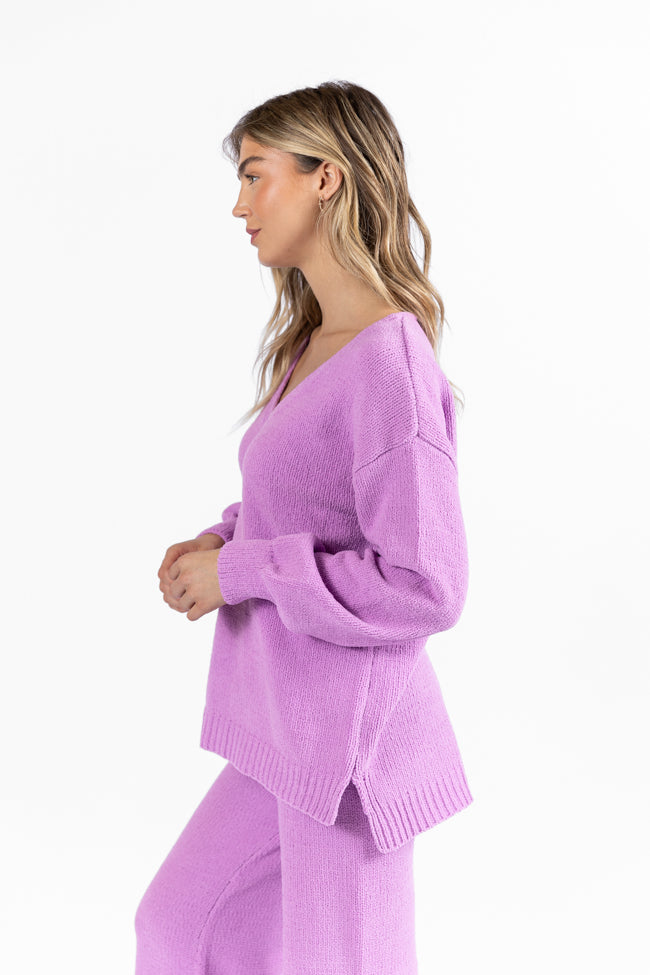 Cozy For Keeps Lavender V-Neck Sweater DOORBUSTER