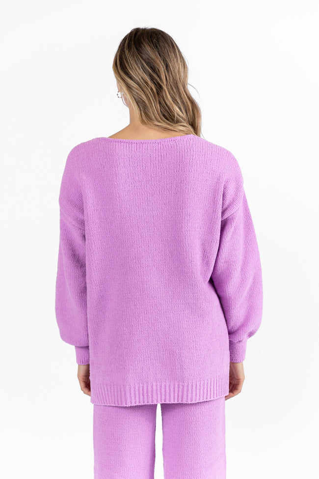 Cozy For Keeps Lavender V-Neck Sweater DOORBUSTER