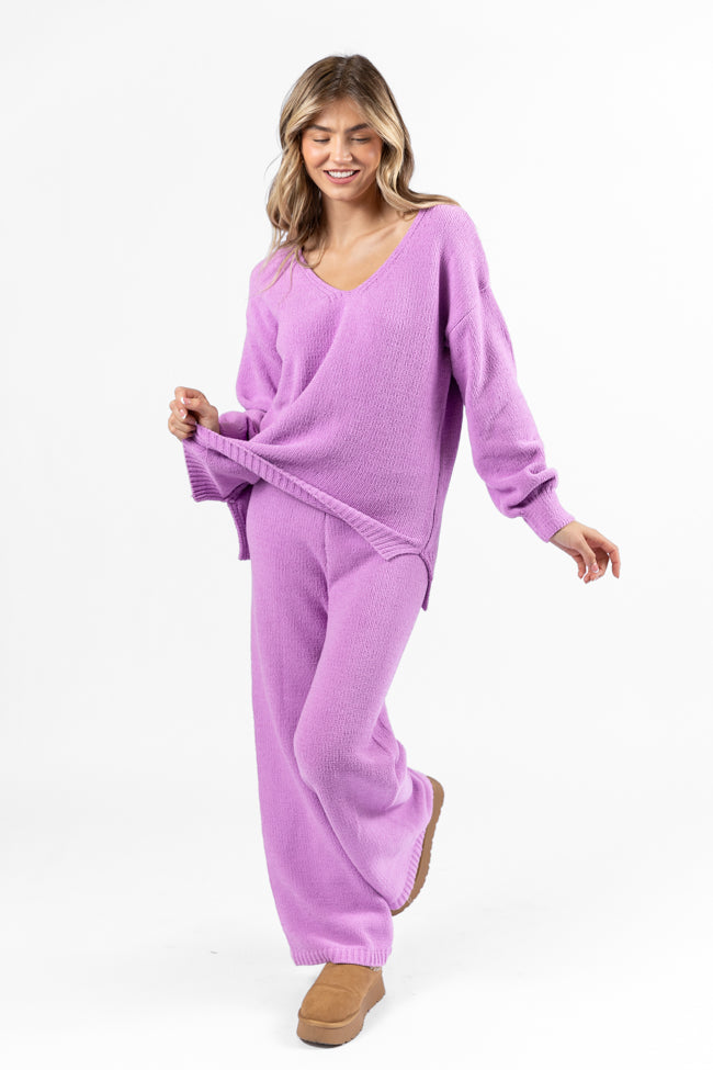 Cozy For Keeps Lavender V-Neck Sweater DOORBUSTER