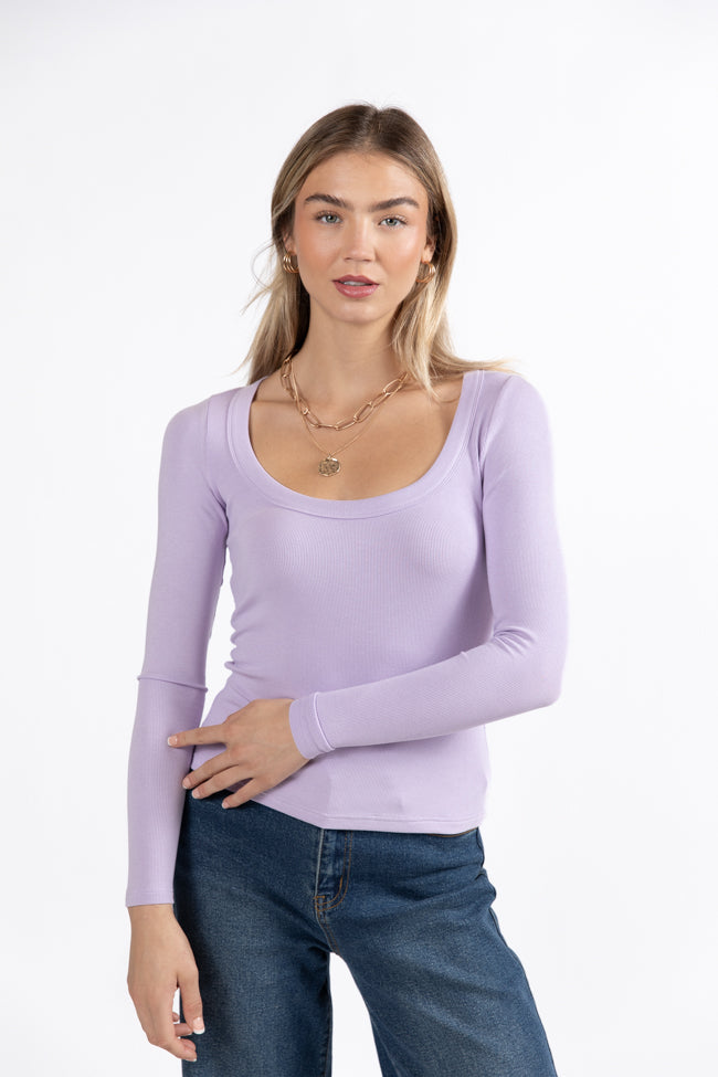 Make Your Choice Lilac Ribbed Scoop Neck Long Sleeve Tee