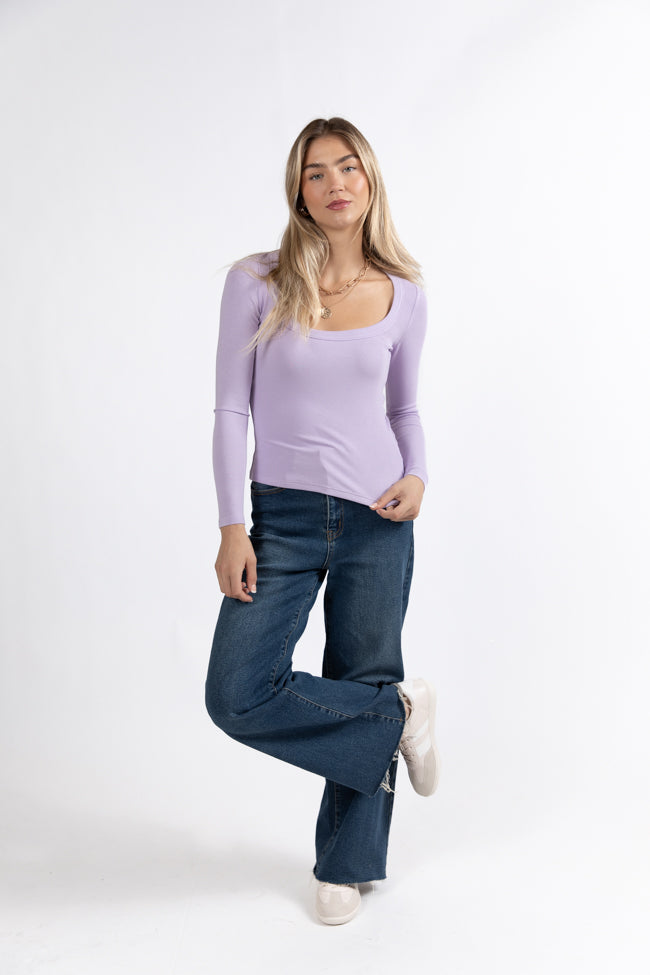 Make Your Choice Lilac Ribbed Scoop Neck Long Sleeve Tee