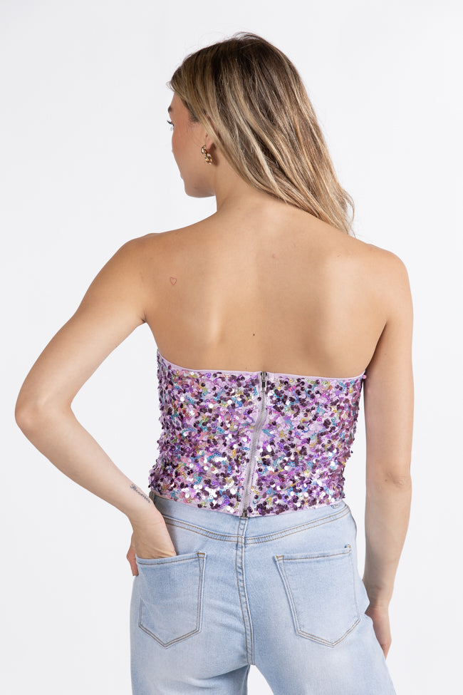 Another Try Purple Multi Strapless Sequin Top