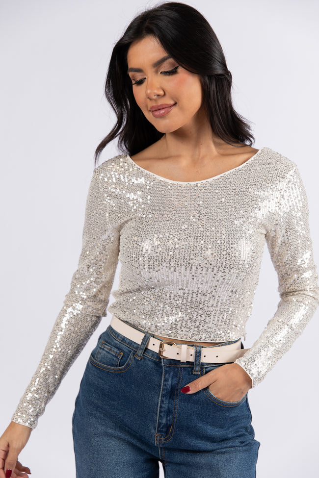 Tidings To You Champagne Smocked Back Sequin Top