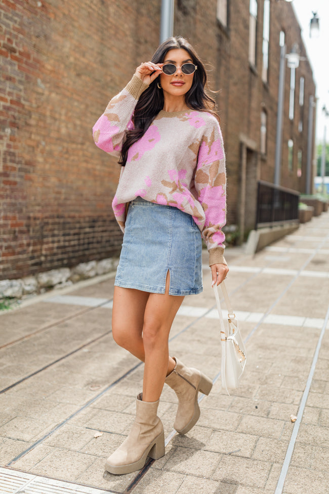 All I Need Brown and Pink Floral Print Sweater