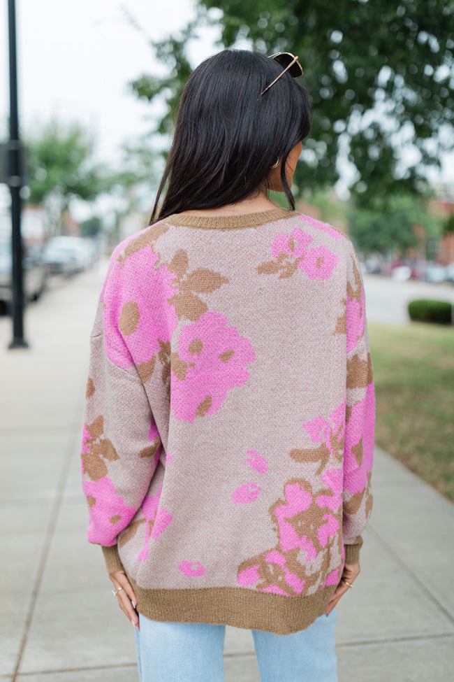 All I Need Brown and Pink Floral Print Sweater