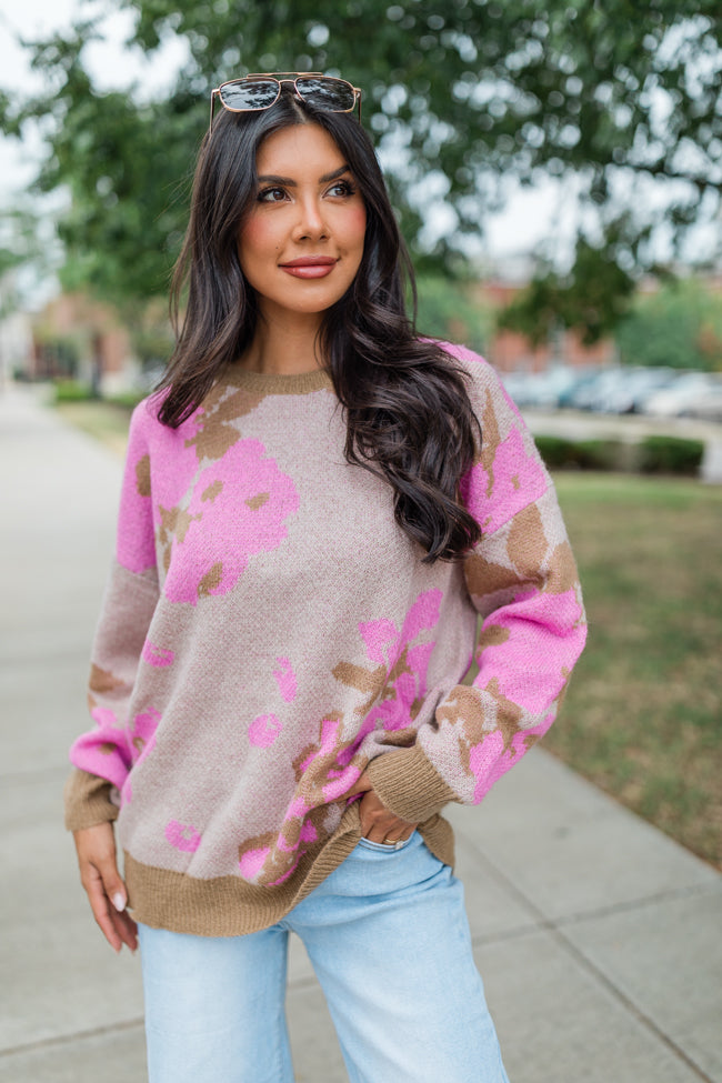 All I Need Brown and Pink Floral Print Sweater