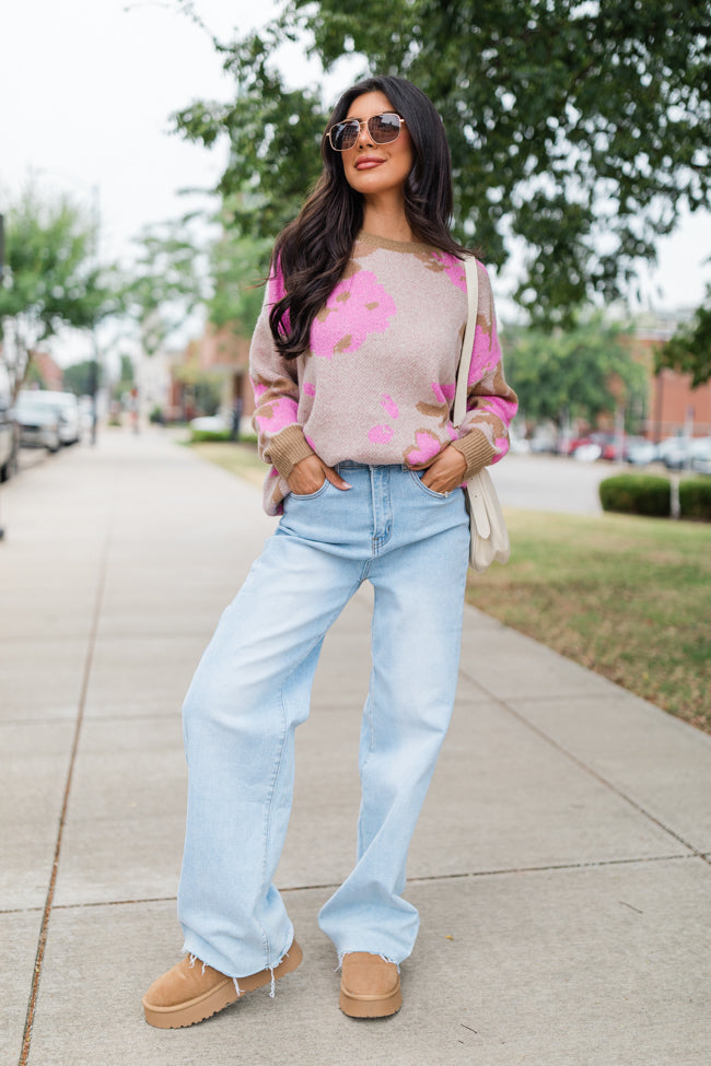 All I Need Brown and Pink Floral Print Sweater