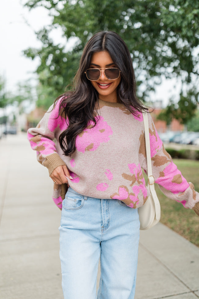 All I Need Brown and Pink Floral Print Sweater