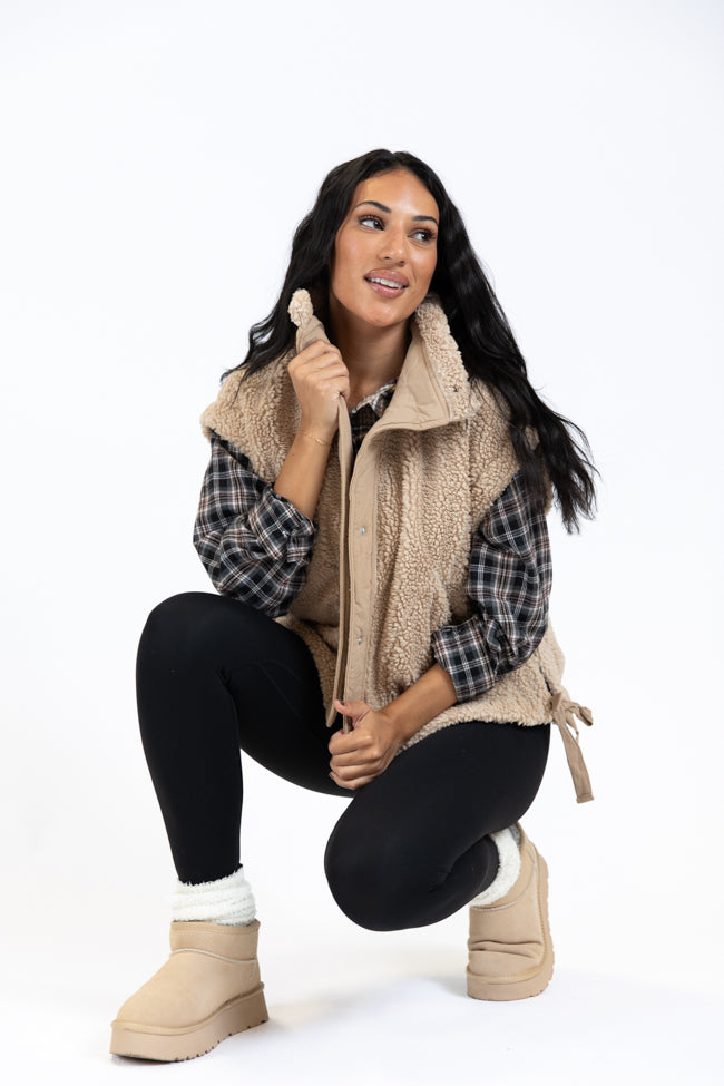 Feel It All Beige Oversized Sherpa Vest