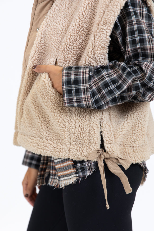 Feel It All Beige Oversized Sherpa Vest