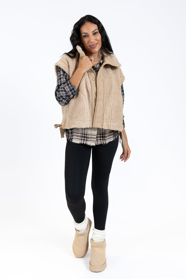 Feel It All Beige Oversized Sherpa Vest